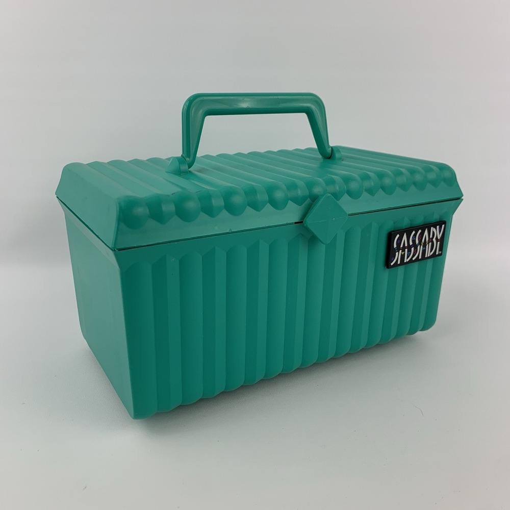Sassaby Turquoise Teal Makeup Cosmetics Organizer Box Case 107-11 Vintage